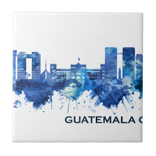 Guatemala City Guatemala Skyline Blue Ceramic Tile