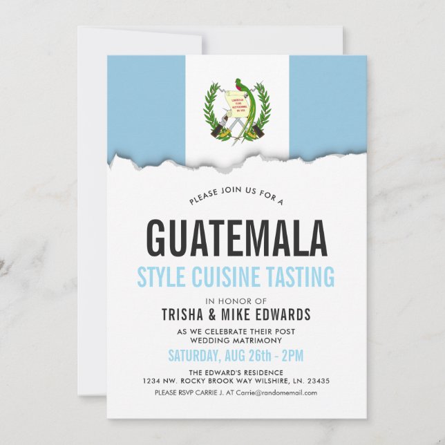 Guatemala Cuisine | Party Flag White Invite (Front)