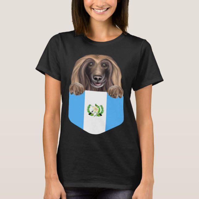 Guatemala Flag Afghan Hound Dog In Pocket T-Shirt (Front)
