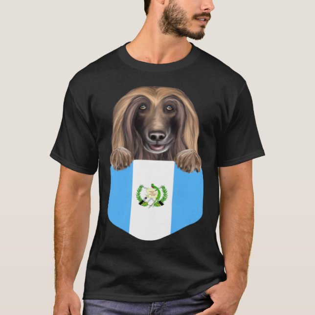 Guatemala Flag Afghan Hound Dog In Pocket T-Shirt (Front)