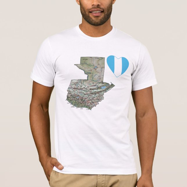 Guatemala Flag Heart and Map T-Shirt (Front)