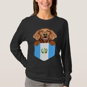Guatemala Flag Irish Setter Dog In Pocket T-Shirt