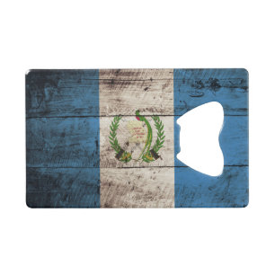 Guatemala Flag on Old Wood Grain Credit Card Bottle Opener