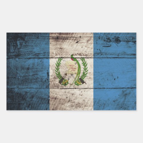 Guatemala Flag on Old Wood Grain Rectangular Sticker