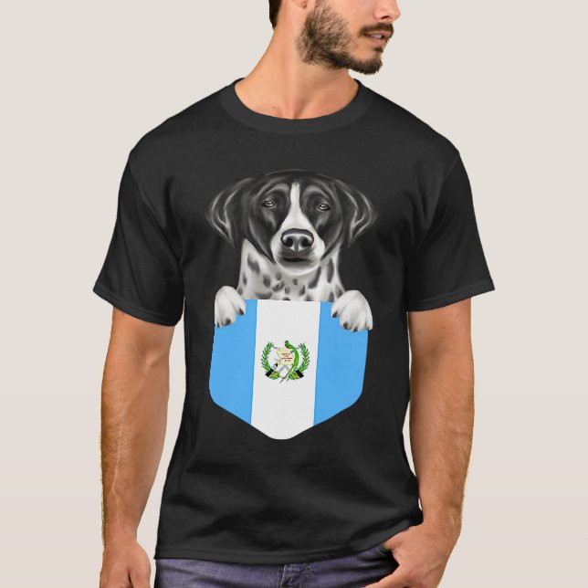 Guatemala Flag Pointer Dog In Pocket T-Shirt (Front)
