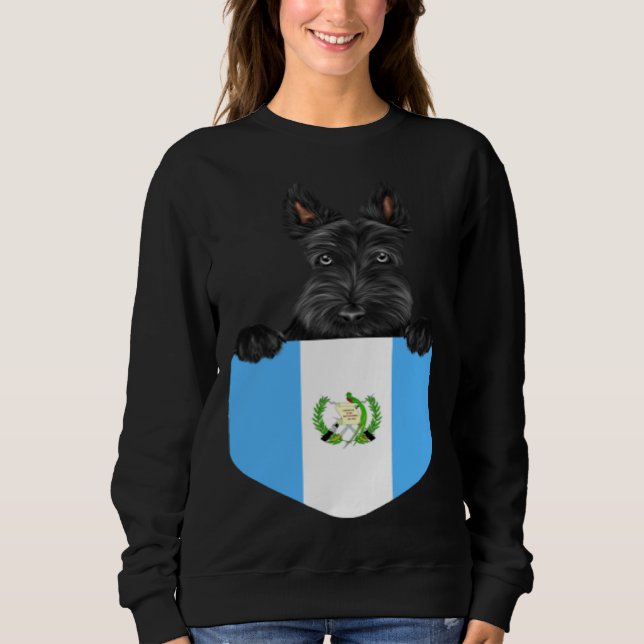 Guatemala Flag Scottish Terrier Dog In Pocket Sweatshirt (Front)
