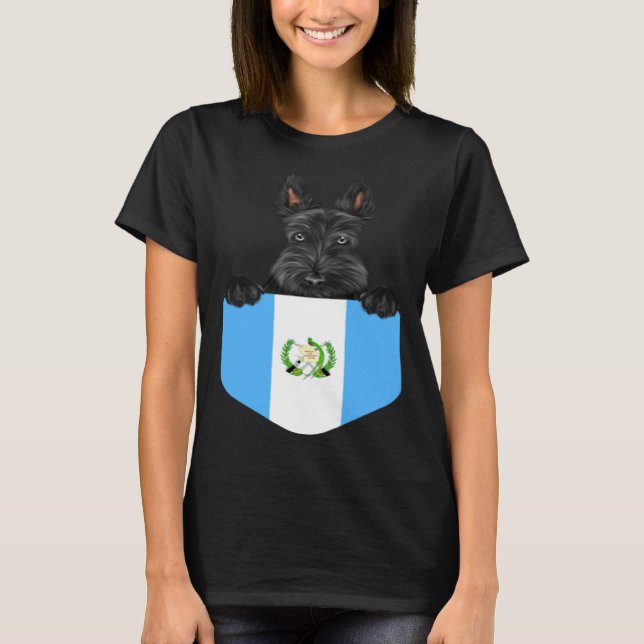 Guatemala Flag Scottish Terrier Dog In Pocket T-Shirt (Front)