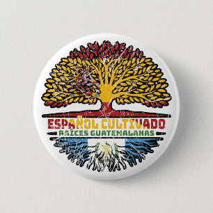 Guatemala Guatemalan Spain Spanish Tree Roots Flag Button