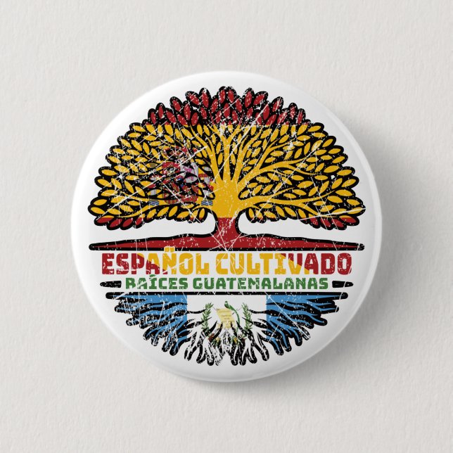 Guatemala Guatemalan Spain Spanish Tree Roots Flag Button (Front)