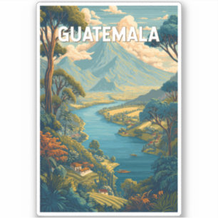 Guatemala Illustration Travel Art Vintage Sticker