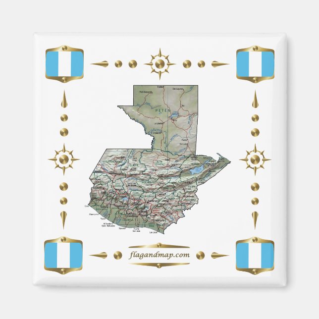 Guatemala Map + Flags Magnet (Front)