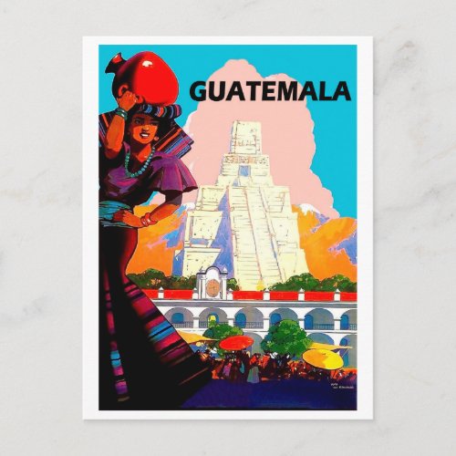 Guatemala native woman with pottery pyramid postcard