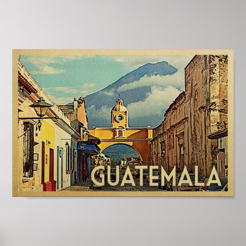 Guatemala Poster Vintage Travel Antigua Art
