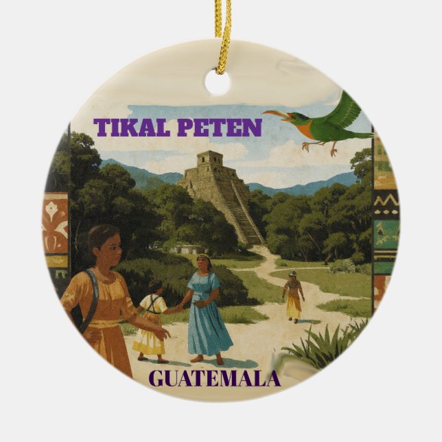 GUATEMALA TIKAL PETEN Retro poster Ceramic Ornament (Front)