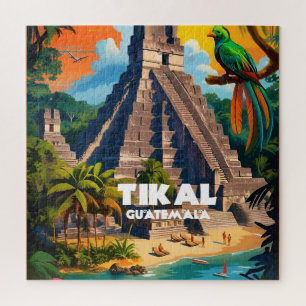 Guatemala Tikal Temple Travel Vintage Retro Jigsaw Puzzle