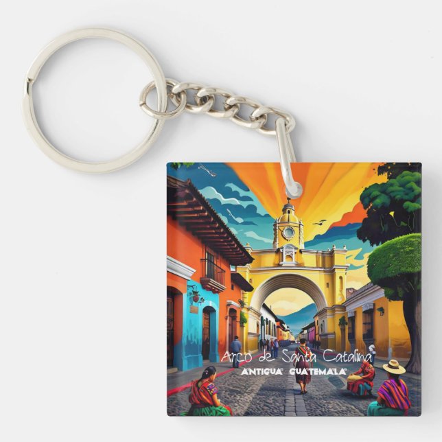 Guatemala Travel Vintage Poster Antigua Keychain (Front)
