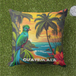 Guatemala Travel Vintage Poster Quetzal Outdoor Pillow