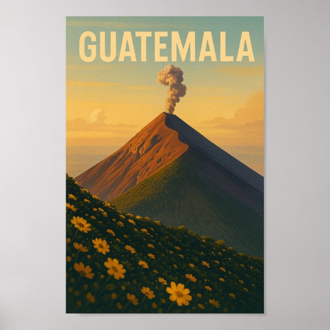 Guatemala Vintage Travel Poster – Volcano Wall Art (Front)