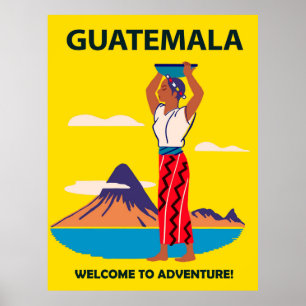Guatemala,woman in folk costume with plate on head poster