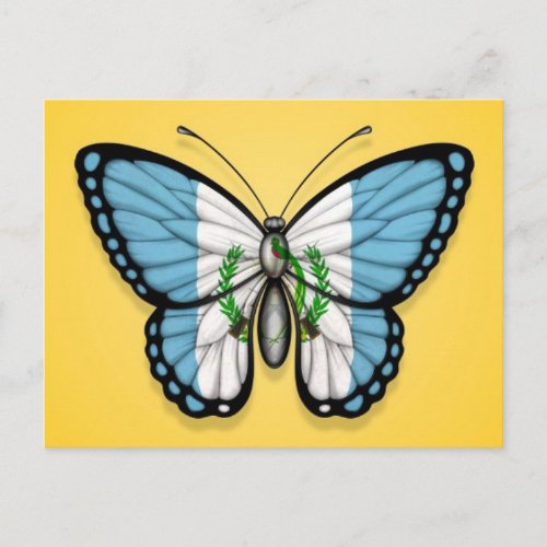 Guatemalan Butterfly Flag on Yellow Postcard
