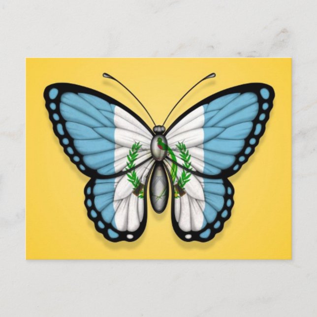 Guatemalan Butterfly Flag on Yellow Postcard (Front)