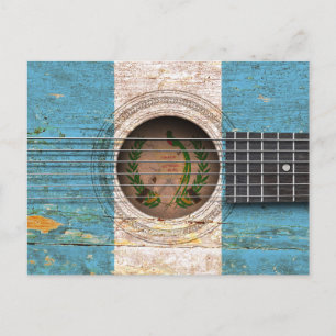 Guatemalan Flag on Old Acoustic Guitar Postcard