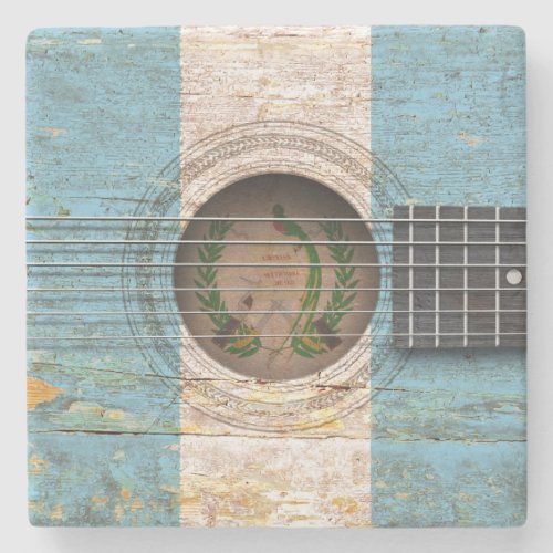 Guatemalan Flag on Old Acoustic Guitar Stone Coaster