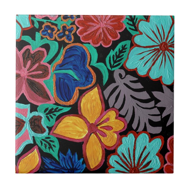 Guatemalan Flowers Ceramic Tile (Front)