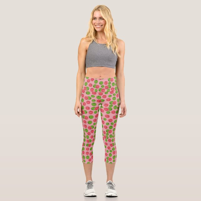 Guava Fruit Pattern   Capri Leggings (Front)