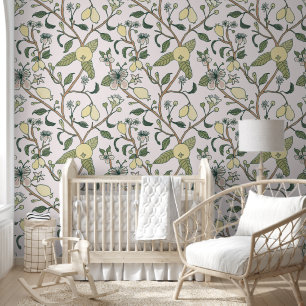 Guava Fruit - Trailing Floral - Soft White Wallpaper