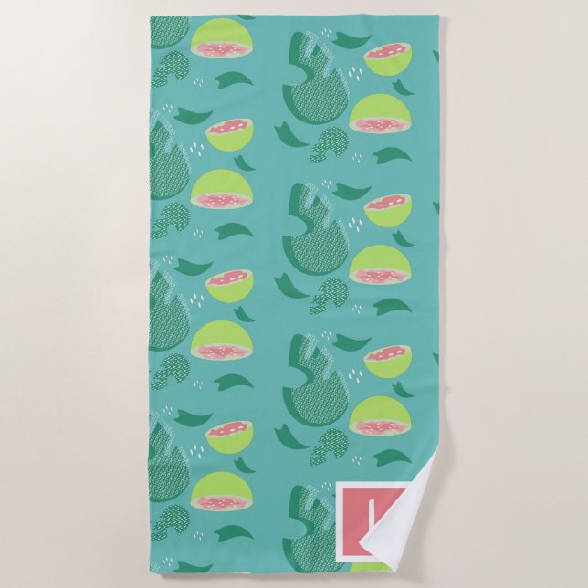 Guava Greenery Pink Green Fruit Pattern Beach Towel (Front)
