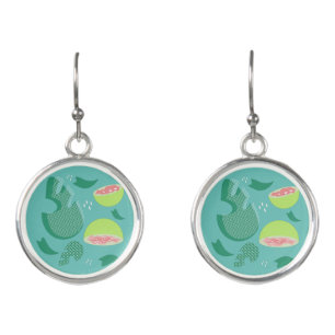 Guava Greenery Pink Green Fruit Pattern Earrings
