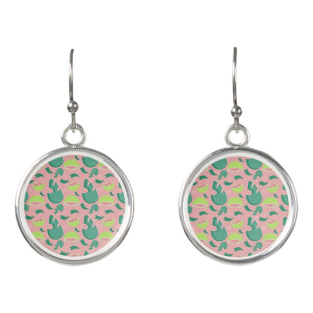 Guava Greenery Pink Green Fruit Pattern Earrings (Front)