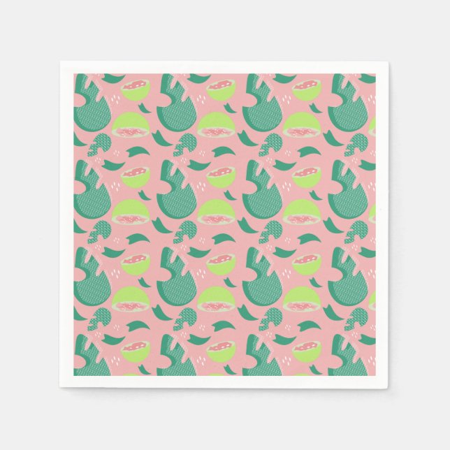 Guava Greenery Pink Green Fruit Pattern Napkins (Front)