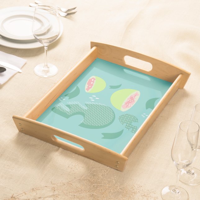 Guava Greenery Pink Green Fruit Pattern Serving Tray (Front)