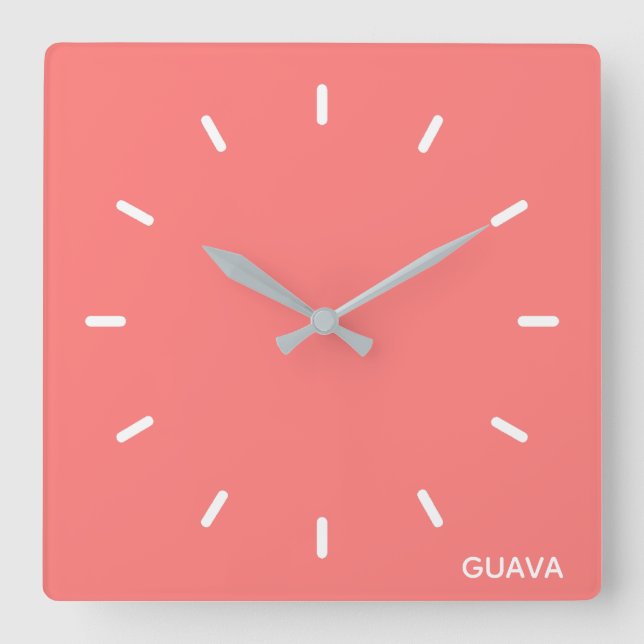 Guava pink color name square wall clock (Front)