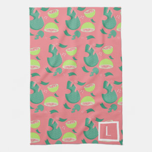 Guava Summer Fruit Halves Monstera Greenery Pink Kitchen Towel