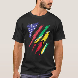 Guayanese American Patriot Grown Heart Flag Stripe T-Shirt