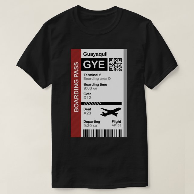 Guayaquil Boarding Pass Flight Destination Ticket  T-Shirt (Design Front)