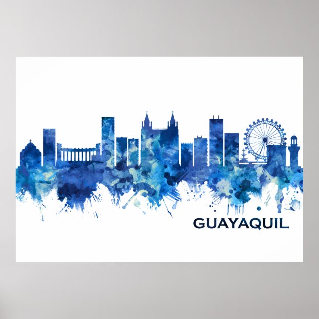 Guayaquil Ecuador Skyline Blue Poster (Front)