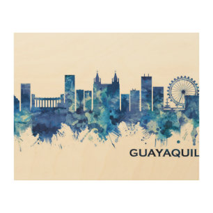 Guayaquil Ecuador Skyline Blue Wood Wall Art