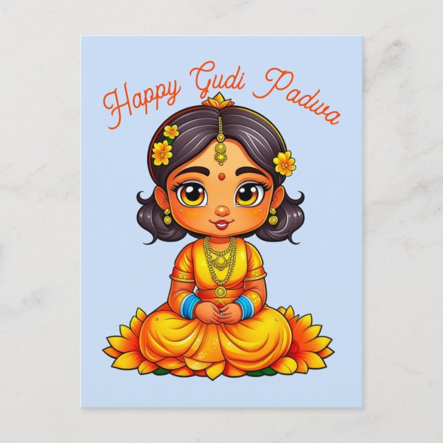 Gudi Padwa Chibi Girl Postcard (Front)