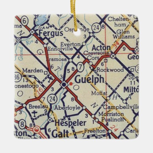 Guelph ON Vintage Map Ceramic Ornament