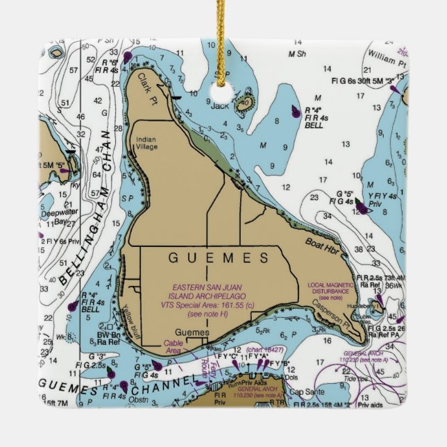 Guemes Island Chart Ceramic Ornament (Back)