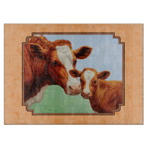 Guernsey Calf and Mother Cow Peach Cutting Board