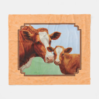 Guernsey Calf and Mother Cow Peach Fleece Blanket
