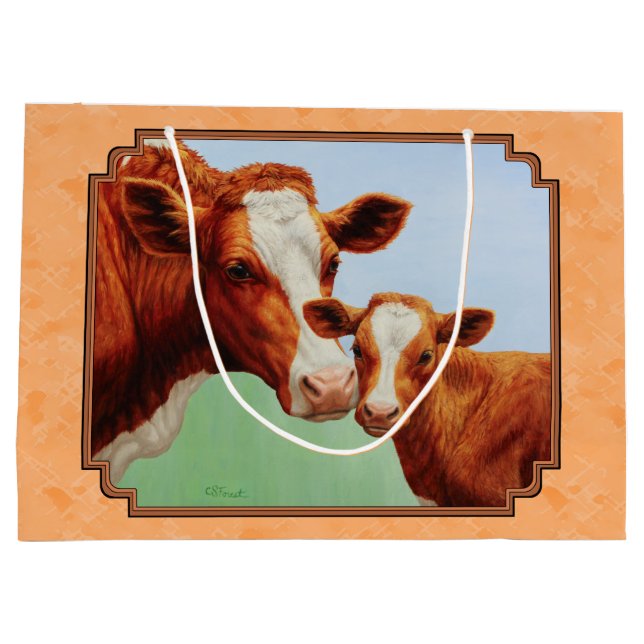 Guernsey Calf and Mother Cow Peach Large Gift Bag (Back)