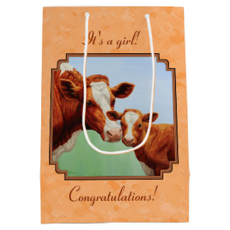 Guernsey Calf and Mother Cow Peach Medium Gift Bag