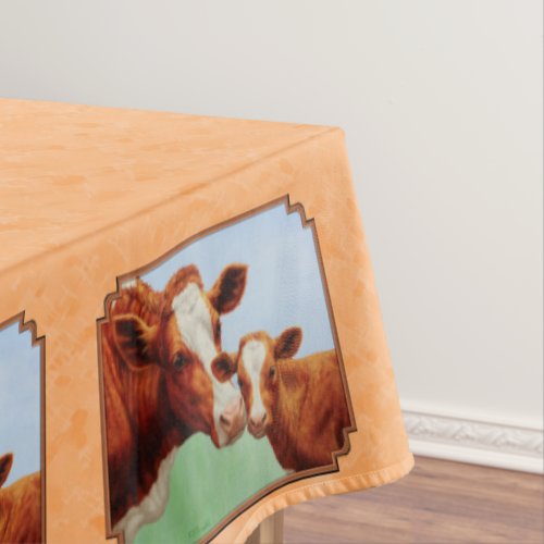 Guernsey Calf and Mother Cow Peach Tablecloth