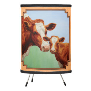 Guernsey Calf and Mother Cow Peach Tripod Lamp